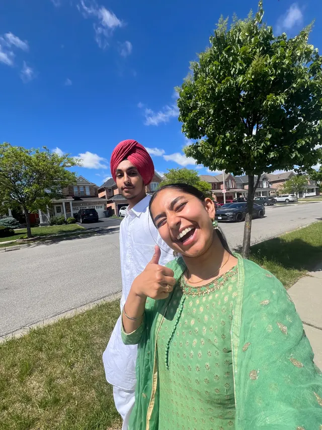 Laughing together in green